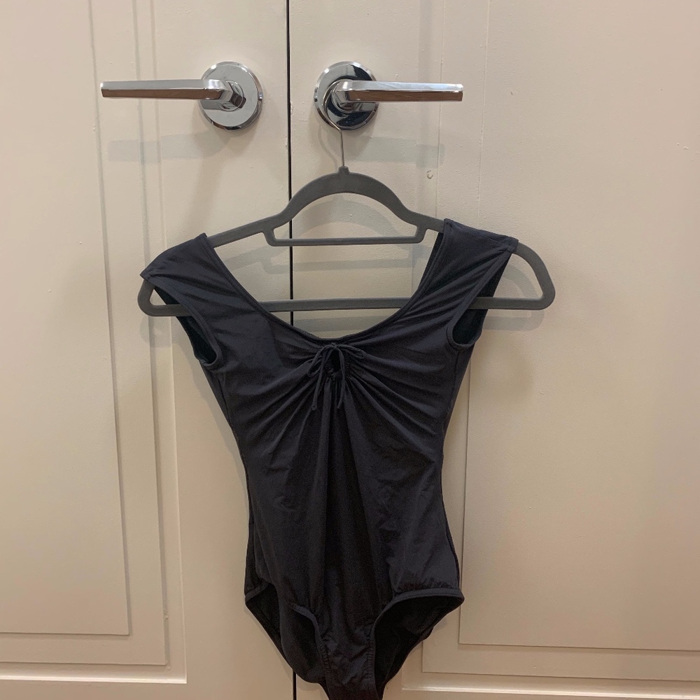 Slate Grey cap sleeve tie-front leotard Size S